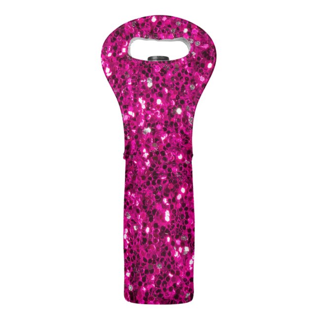 Hot pink sparkles faux glitter wine bag (Front)