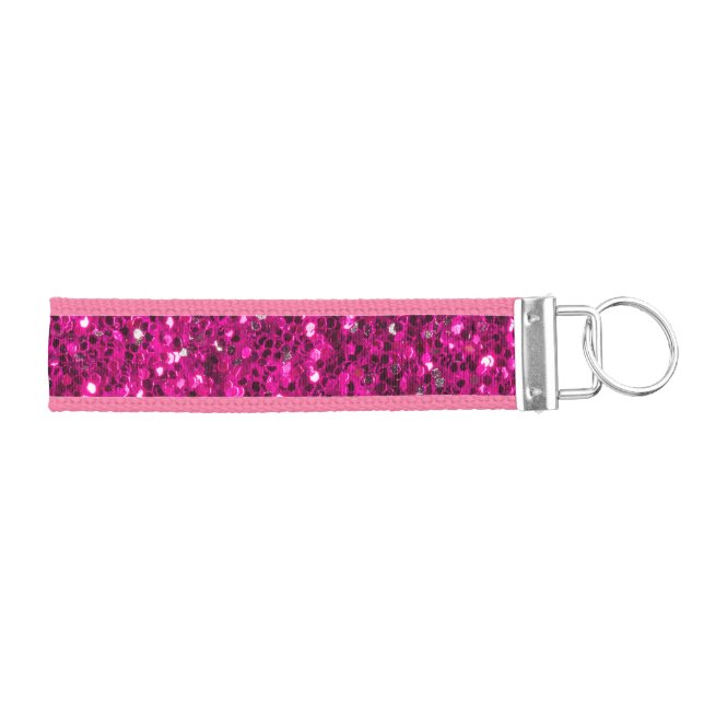 Hot pink sparkles faux glitter wrist keychain (Keys on Right)