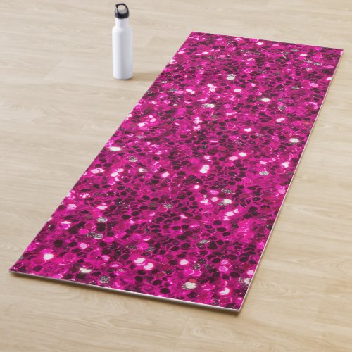 Hot pink sparkles faux glitter yoga mat