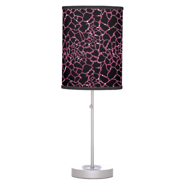 Hot Pink Sparkles with Black Animal Print Table Lamp (Front)