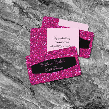 Hot Pink Sparkly Faux Glitter Glam Event Planner Business Card by Shellibean_on_zazzle at Zazzle