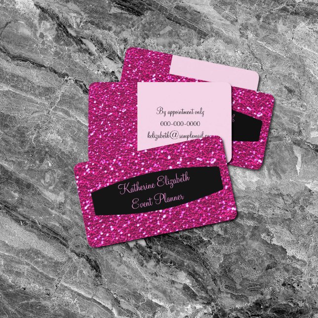 Hot Pink Sparkly FAUX Glitter Glam Event Planner Business Card (Creator Uploaded)