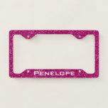 Hot Pink Sparkly Faux Glitter Look Add Your Name License Plate Frame at Zazzle