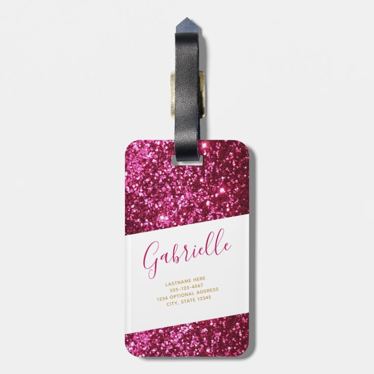 Hot Pink Sparkly Glitter Bright & Girly Luggage Tag Zazzle