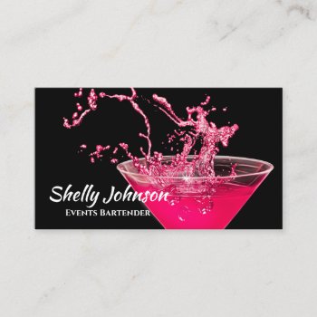 Hot Pink Splash Bartender And Events Caterer Business Card by GirlyBusinessCards at Zazzle