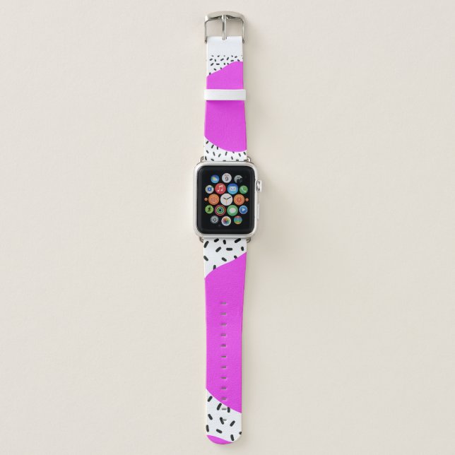 Hot pink splotches with black sprinkles  apple watch band (Front)