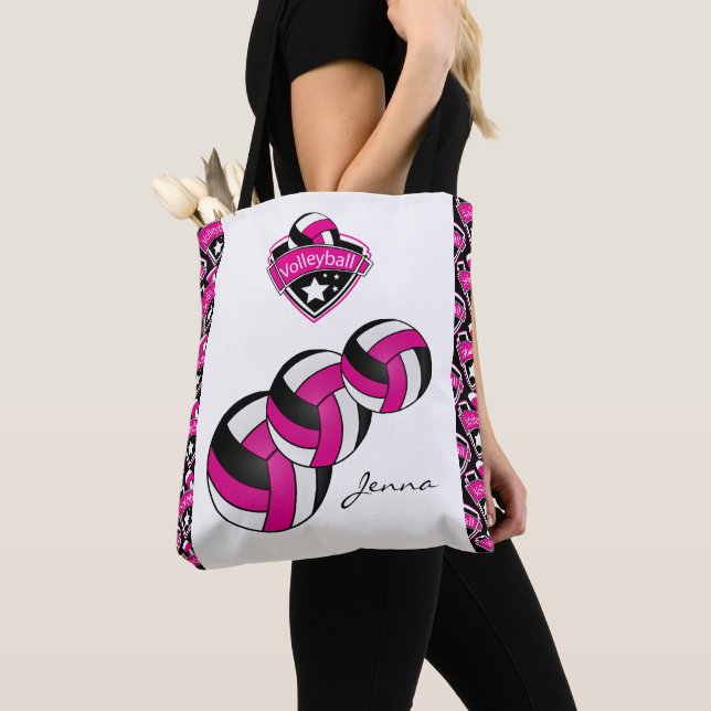 Hot Pink Sport Volleyball Star | DIY Text Tote Bag (Close Up)