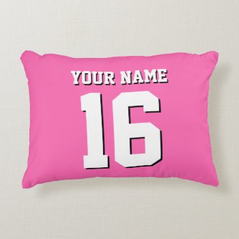 Hot Pink Sporty Team Jersey Accent Pillow by FantabulousSports at Zazzle