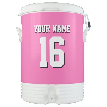 Hot Pink Sporty Team Jersey Cooler by FantabulousSports at Zazzle