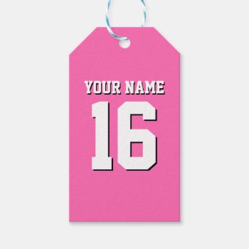 Hot Pink Sporty Team Jersey Gift Tags by FantabulousSports at Zazzle