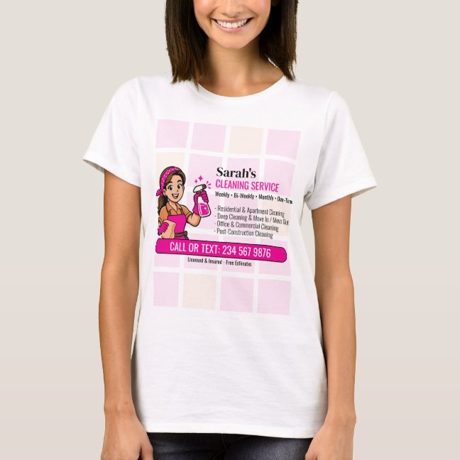 Hot Pink Spray Bottle Maid Call House Cleaning T-Shirt