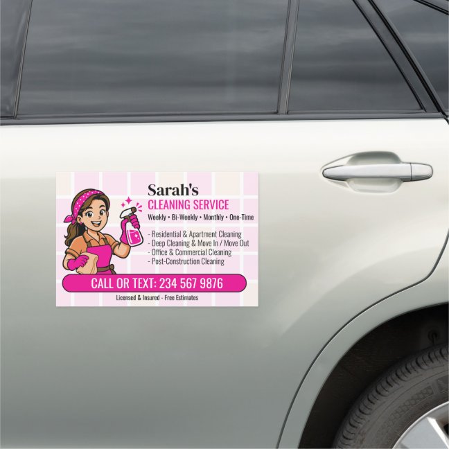 Hot Pink Spray Bottle Maid Tile House Cleaning Car Magnet