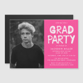 Hot Pink Spray Paint Photo Graduation Party Magnetic Invitation (Front/Back)