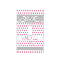 Hot Pink Square Polka Dots with Swirls Fun Girly Light Switch Cover