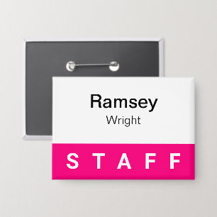 Hot Pink Staff Badge 3.5 inch Name Tag Pinback Button