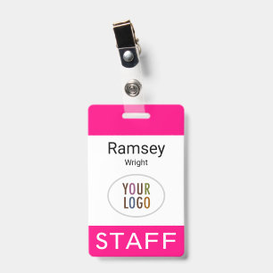 Hot Pink Staff Name Badge Clip Reel Lanyard
