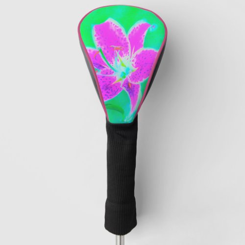 Hot Pink Stargazer Lily on Turquoise and Green Golf Head Cover