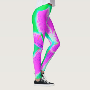 Hot Pink Stargazer Lily on Turquoise and Green Leggings
