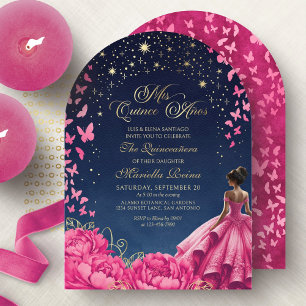 Hot Pink Starry Night Quinceanera Invitation