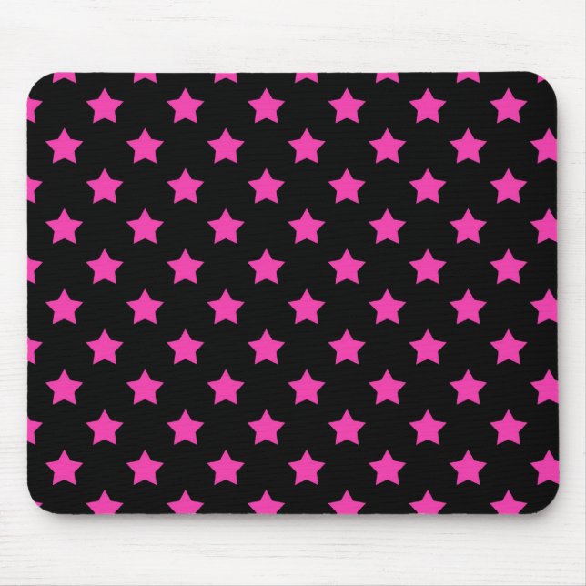 Hot Pink Stars on Black Background Pattern Mouse Pad (Front)