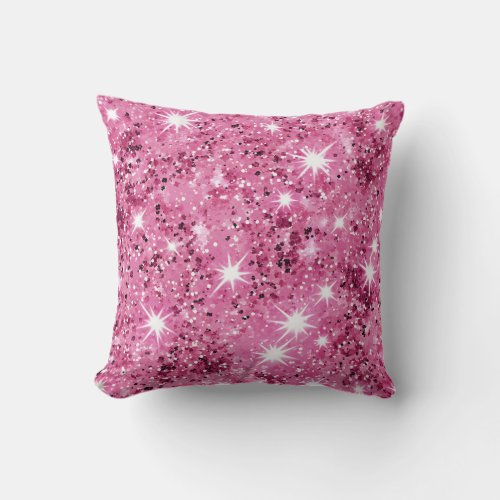  Hot Pink Stars Sequin Glitter  Throw Pillow