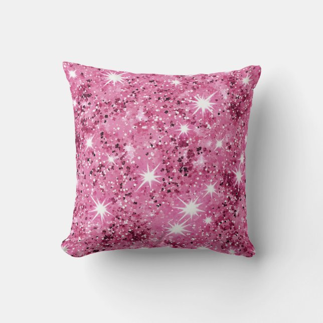  Hot Pink Stars Sequin Glitter  Throw Pillow (Front)