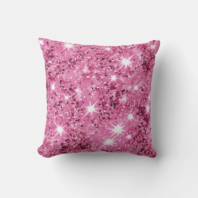  Hot Pink Stars Sequin Glitter  Throw Pillow (Front)