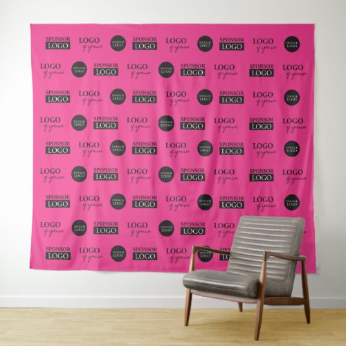 Hot pink step and repeat 3 Company Sponsor logos Tapestry