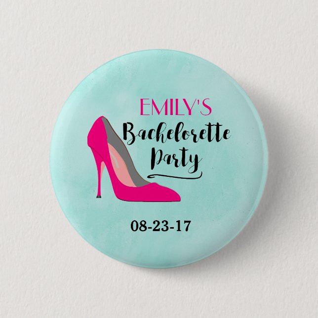 Hot Pink Stiletto High Heel Bachelorette Party Button (Front)