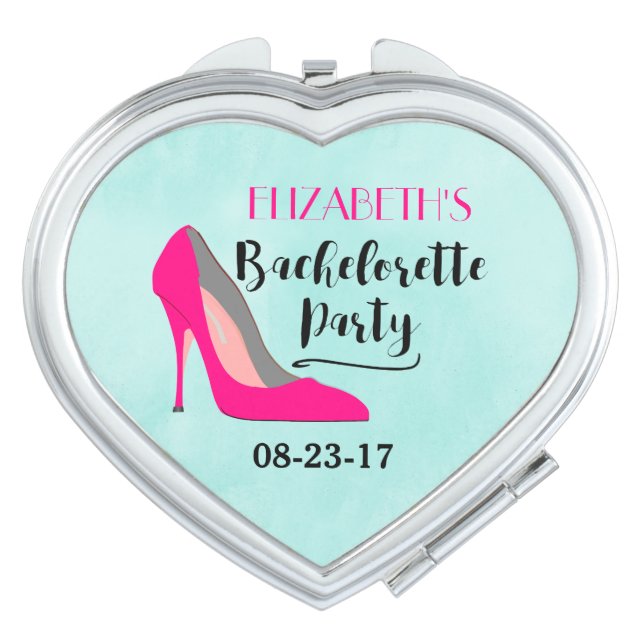 Hot Pink Stiletto High Heel Bachelorette Party Compact Mirror (Front)