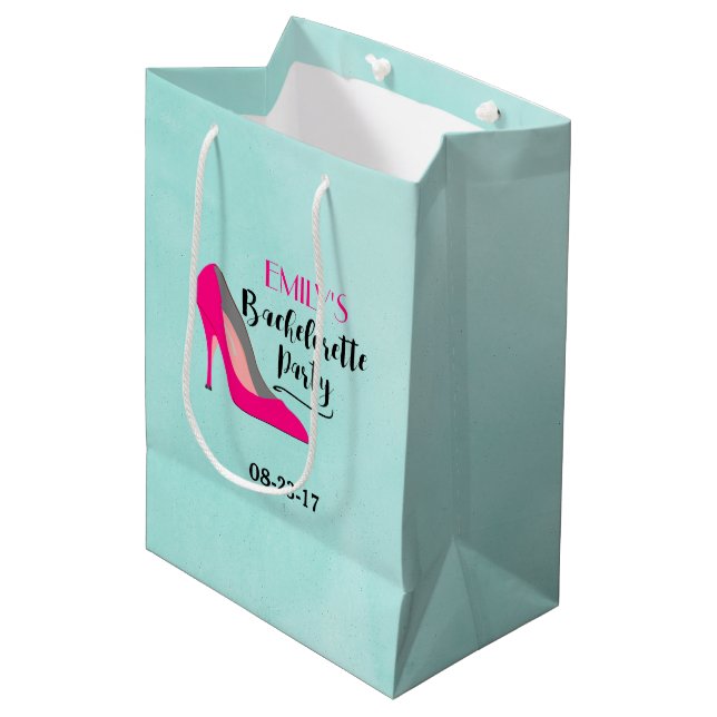 Hot Pink Stiletto High Heel Bachelorette Party Medium Gift Bag (Front Angled)