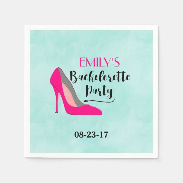 Hot Pink Stiletto High Heel Bachelorette Party Napkins (Front)