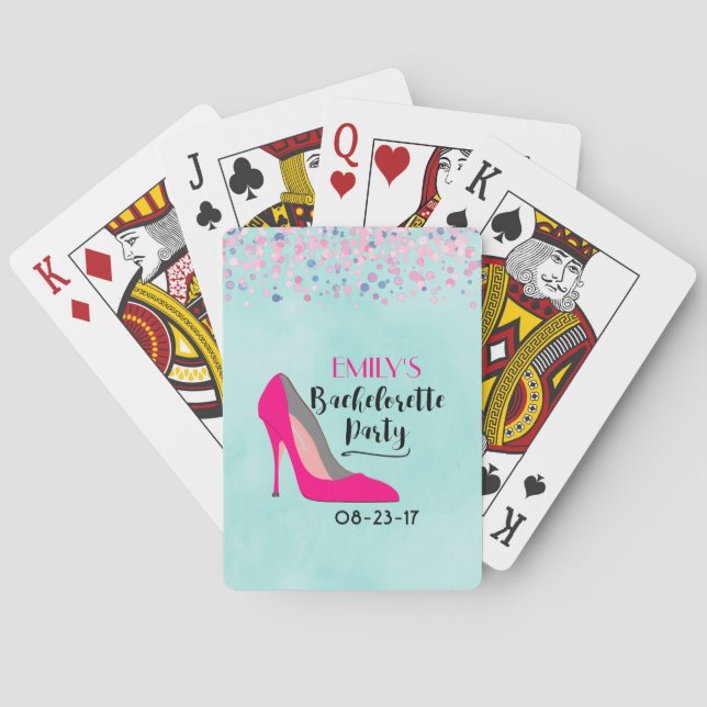 Hot Pink Stiletto High Heel Bachelorette Party Poker Cards (Back)