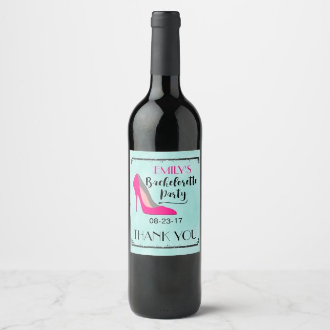 Hot Pink Stiletto High Heel Bachelorette Party Wine Label (Front)