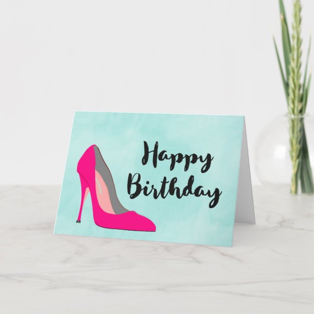 Hot Pink Stiletto High Heel Shoe Chic Birthday Card (Front)