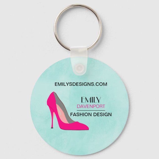 Hot Pink Stiletto High Heel Shoe Chic Business Keychain (Front)