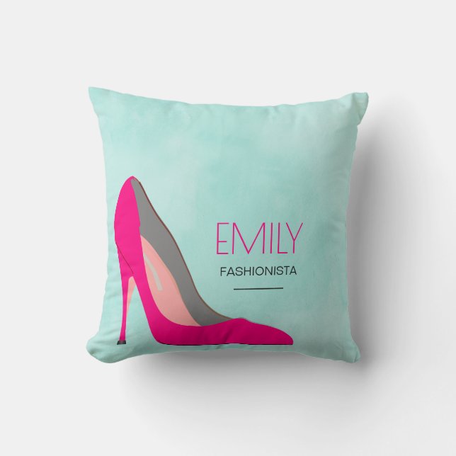 Hot Pink Stiletto High Heel Shoe Chic Fashionista Throw Pillow (Front)