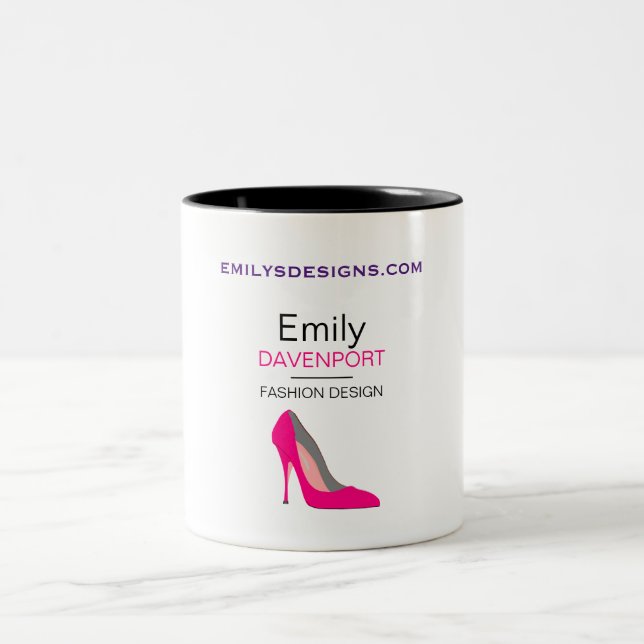 Hot Pink Stiletto High Heel Shoe Chic Personalized Two-Tone Coffee Mug (Center)