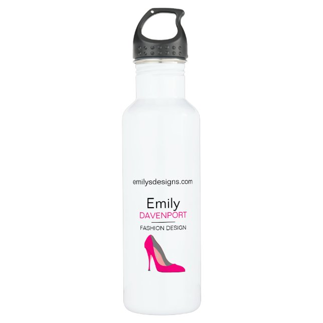 Hot Pink Stiletto High Heel Shoe Chic Personalized Water Bottle (Front)