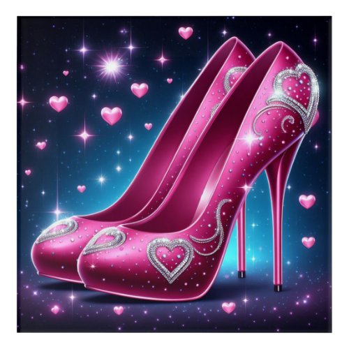 Hot Pink Stilettos with Diamonds and Hearts Acrylic Print