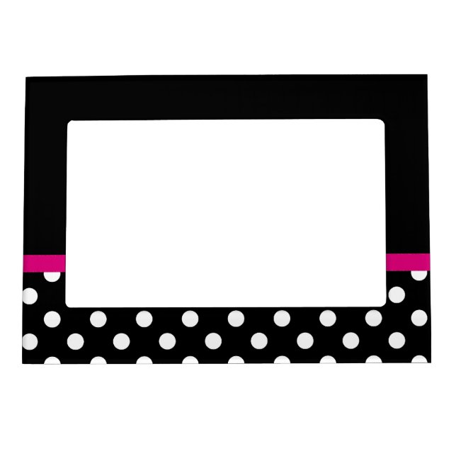 Hot Pink Stripe Black and White Polka Dots Magnetic Picture Frame (Front)
