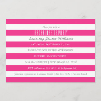 Hot Pink Striped Bachelorette Party Invitations