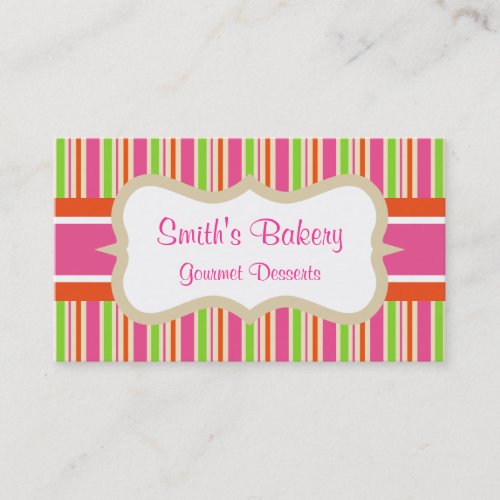 Hot Pink Striped Business Card