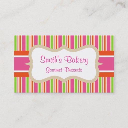 Customizable Hot Pink Striped Business Card