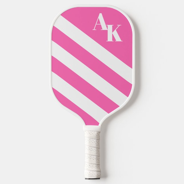 Hot Pink Striped Diagonal Monogram Pickleball Paddle (Front)