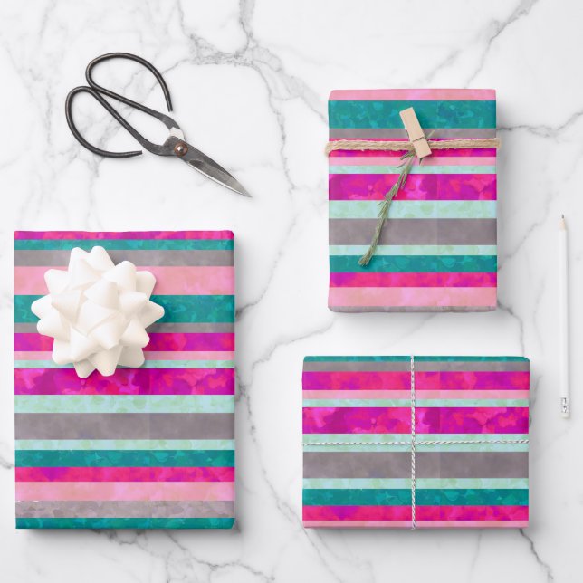 Hot Pink Striped Gift Wrap (Front)