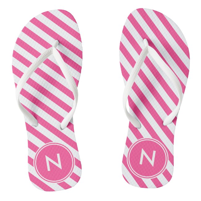 Hot Pink Striped Monogrammed Flip flops