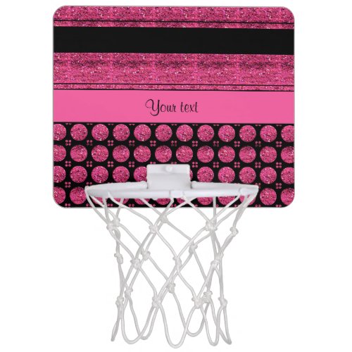 Hot Pink Stripes And Glitter Spots Mini Basketball Hoop