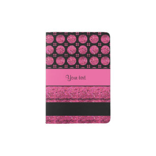 Hot Pink Stripes And Glitter Spots Passport Holder
