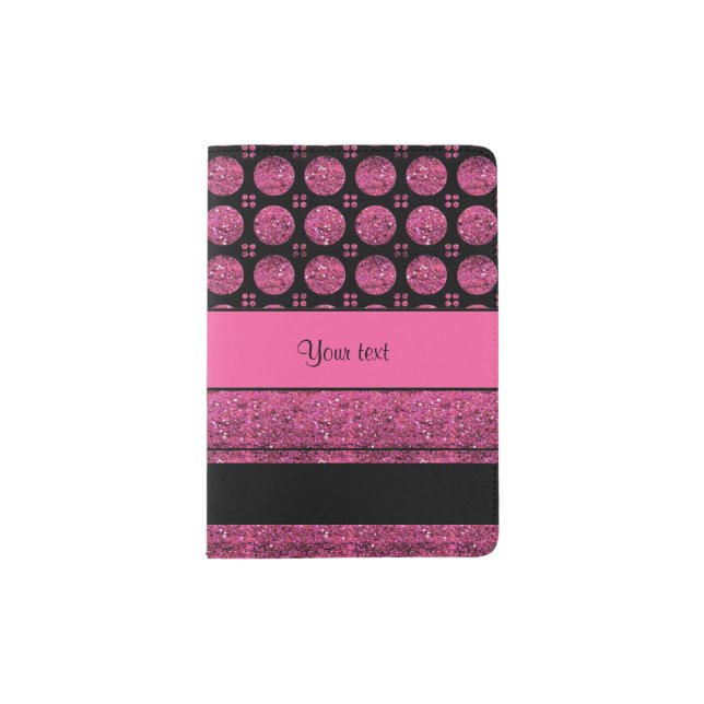 Hot Pink Stripes And Glitter Spots Passport Holder (Front)